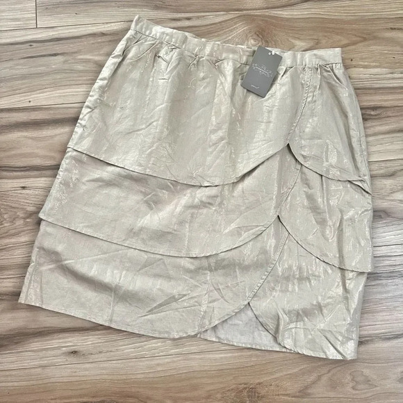EDME & ESYLLTE x ANTHROPOLOGIE | NWT Linen Gilded Lily Skirt Beige Metallic | 14 - Picture 2 of 9